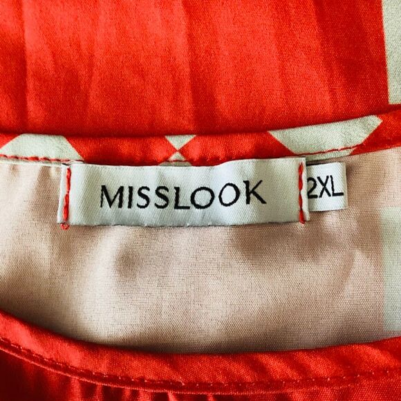 MISSLOOK Cottage Dopamine Geometric Print Tiered Maxi Dress in Burnt Orange 2XL - Picture 7 of 10